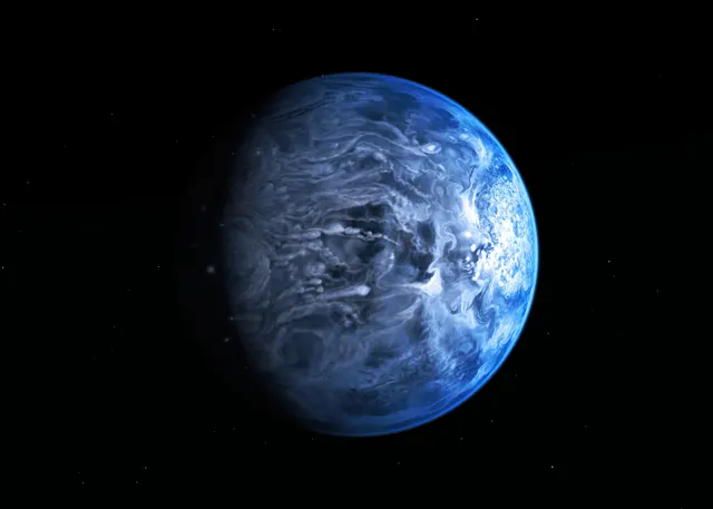 Ilustración de la NASA y la ESA de HD 189733 b, un planeta gigante de color azul intenso; no es una foto