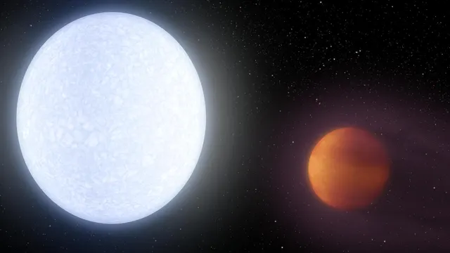 Ilustración de la NASA de KELT-9b junto a su estrella azulada; no es una foto