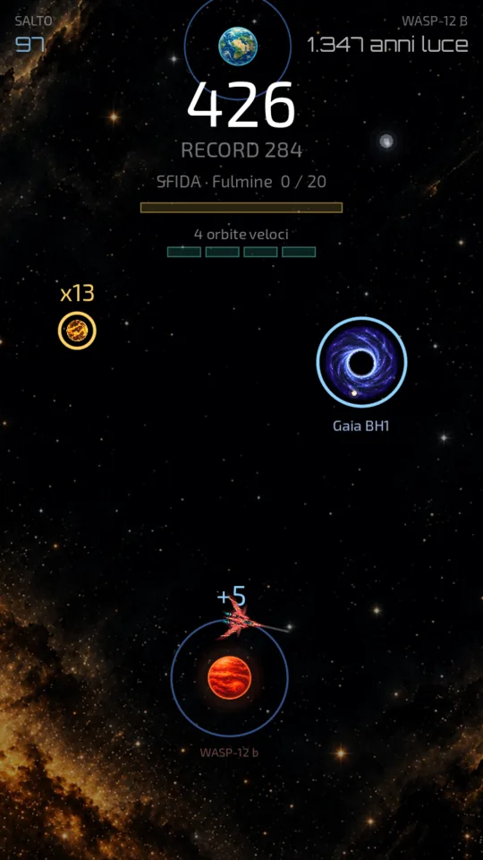 La nave in orbita attorno a WASP-12 b, con il buco nero Gaia BH1 come salto successivo